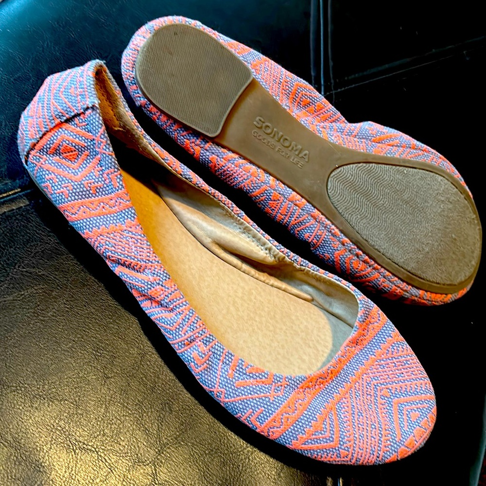 Sonoma Ballet Flats, cotton fabric with pink and lavender pattern